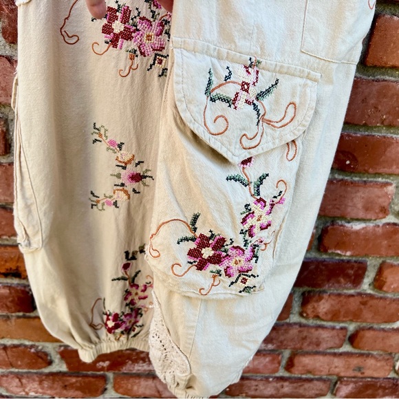Boho Embroidered Cream Wide-Leg Jumpsuit - Picture 5 of 10